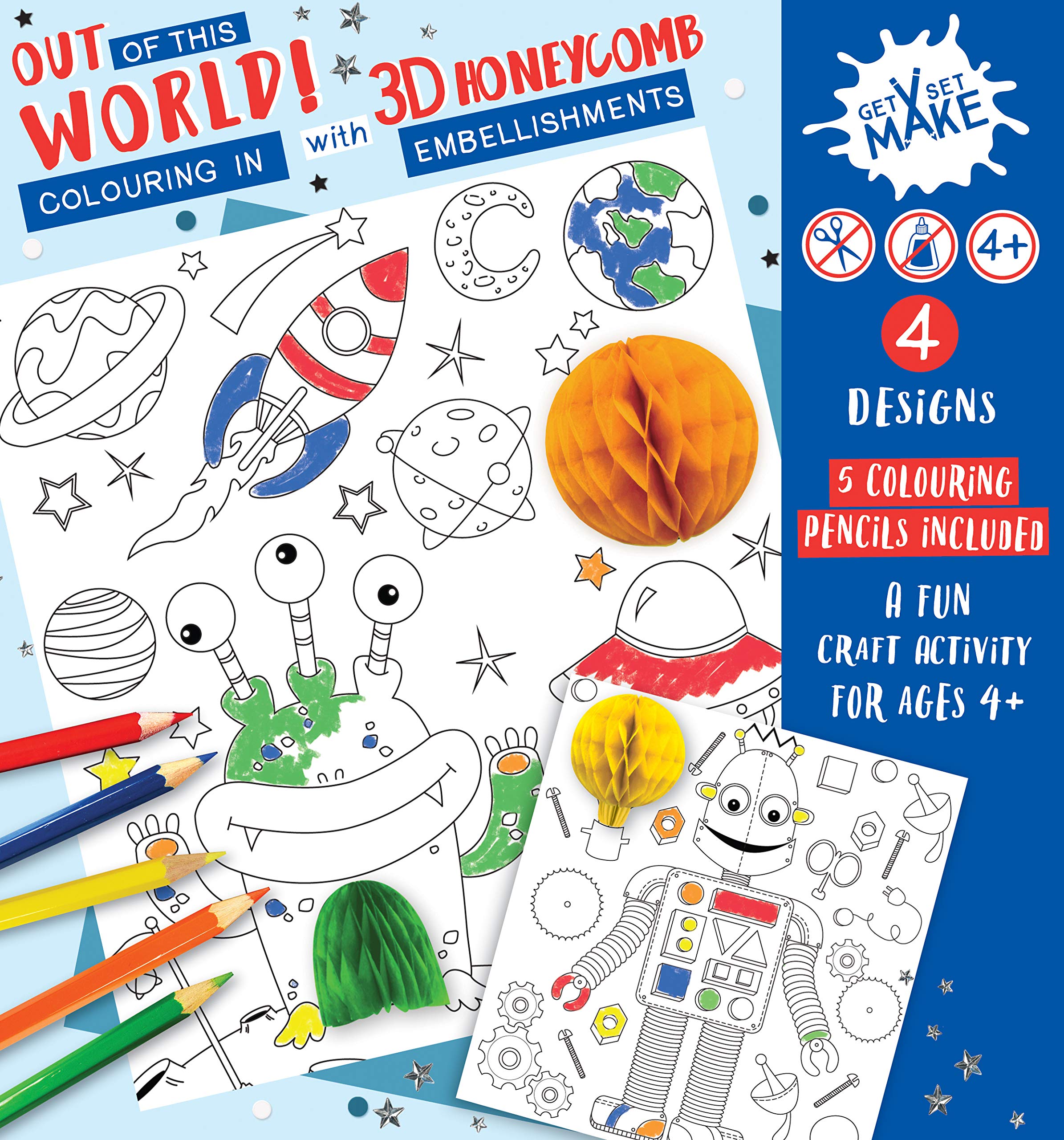 Express Yourself MIP Out of This World Get Set Make Colouring in Set with Honeycombs Kids Craft Kit for Kids - Creative Colouring Set with Robot, Alien, Astronaut GSET003