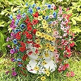 Playieer Artificial Flowers for Outdoors Spring Decor, 6 Bundles UV Resistant Realistic Fuax Silk Hanging Flowers, Fake Plants for Planter Indoor Outside Garden Porch Patio Balcony Yard Farmhouse