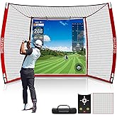 DHUAFDD Golf Hitting Net with Impact Screen 10 X 8 ft Golf Net with HD Simulator Screen & Target Cloth for Home Backyard Garage Golf Simulator Cage for Swing Training Indoor Outdoor Use