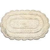 Chardin home Ivory Crochet Bathrug, 100% Cotton Oval bathmat with artisanally Handcrafted Crochet Border, 21x34 Inch, Medium Rug, Perfect for Half Baths, Powder Rooms, bathrooms