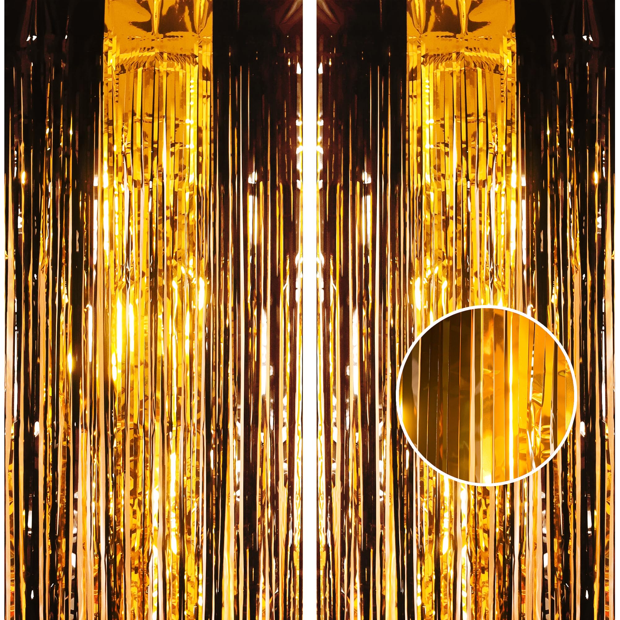 2pcs 3.2 x 8.3ft Glitter Black Gold Tinsel Curtain Foil Curtain Decorations Metallic Tinsel Door Hanging Foil Flow Silk Streamers Photo Backdrop Decoration for Birth Graduation Retirement Disco Party