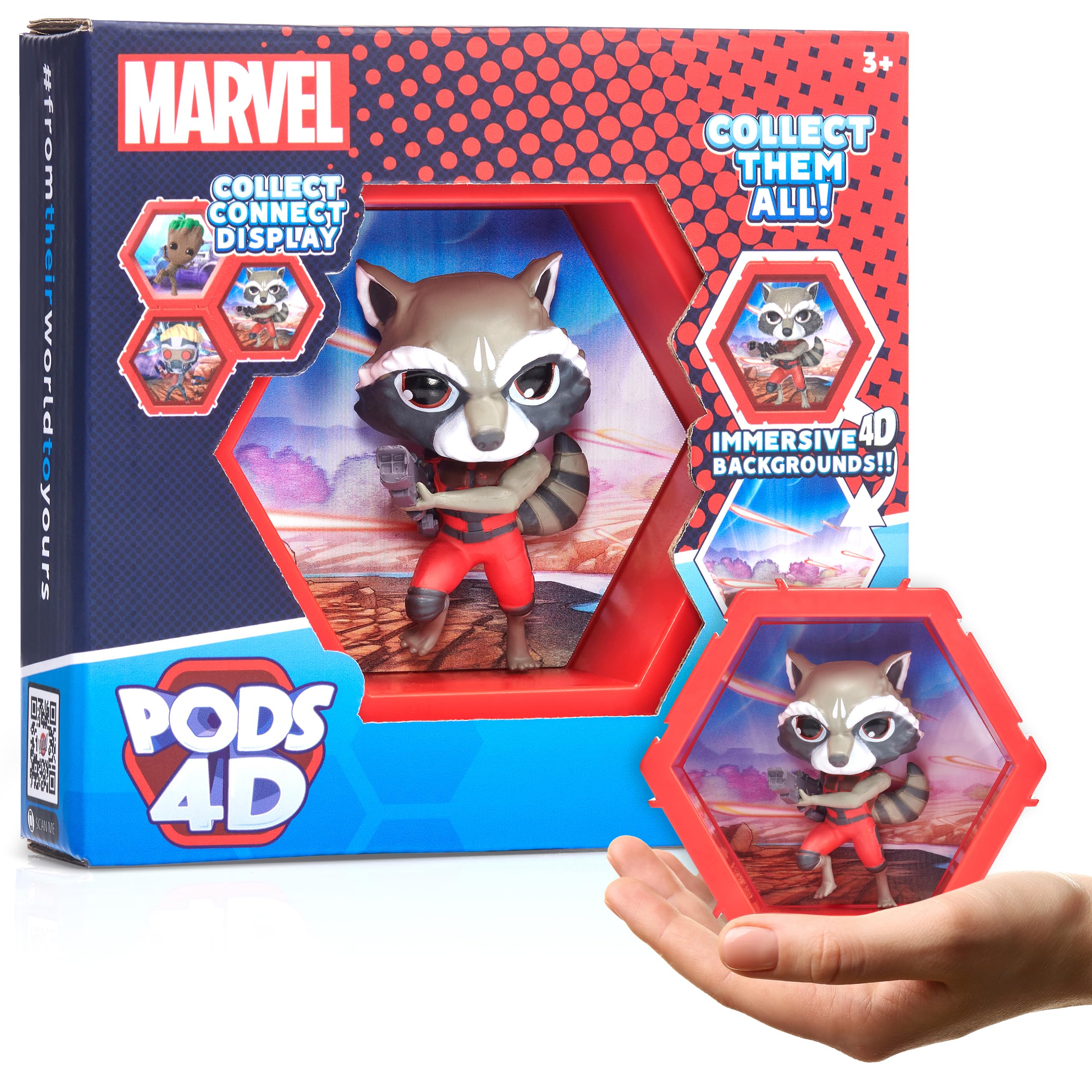 WOW! PODS 4D MARVEL Rocket | Connectable Collectable Bobble-head figure that Bursts from their World into Yours | Wall or Shelf Display | MARVEL Toys and Gifts | Series 1 no. 459 — image 1