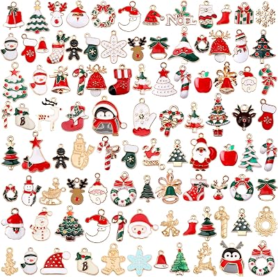 SANNIX 110Pcs Christmas Enamel Charms Gold Jewelry Making Kit