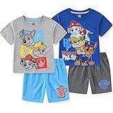 Paw Patrol Nickelodeon Boys Mix and Match Short Sleeve T-Shirt and Shorts 4 Piece Set for Toddlers and Big Kids