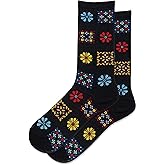 Hot Sox Women's Floral Geo Crew Socks 1 Pair, Black, Women's 4-10