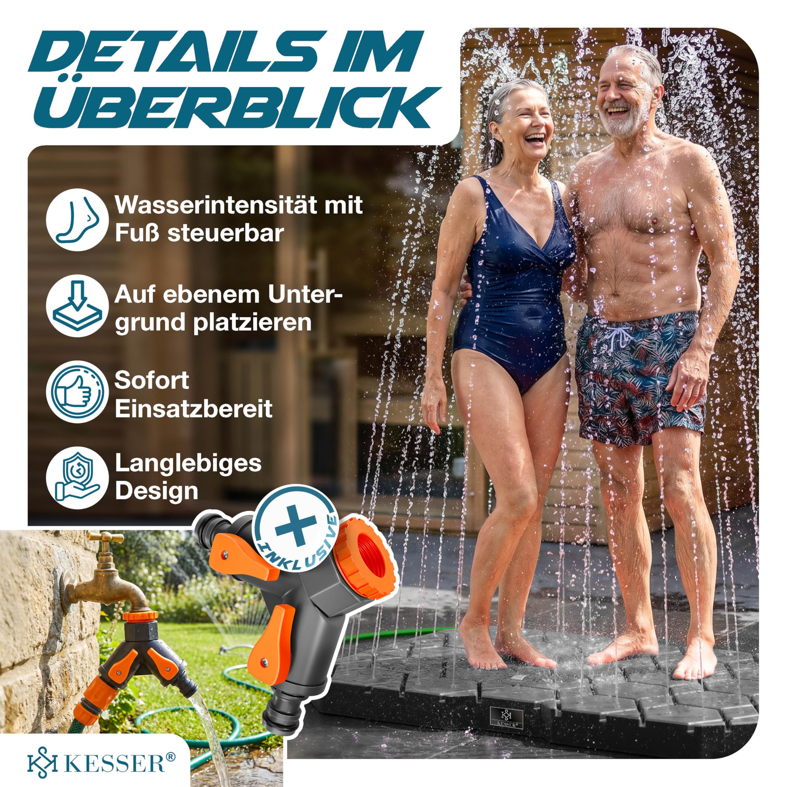 KESSER® Bodendusche Geo Gartendusche, Dusche für alle - Groß, Klein & Vierbeiner, rutschfest, UV- & Wetterfest, Rostfrei & Schimmelresistent, Steuerung über Fußrad, Inklusive Zubehör, Anthrazit 6