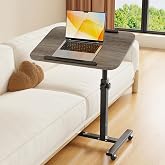 Height-Adjustable Rolling Overbed Laptop Table with Wheels for Bed &amp; Couch | Swivel Design and Locking Casters for Couch and Bedside