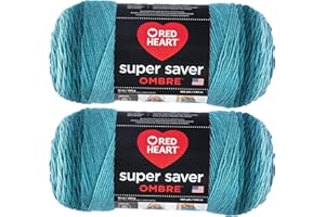 Red Heart Super Saver Jumbo Deep Teal Ombre Yarn - 2 Pack of 283g/10oz - Acrylic - 4 Medium (Worsted) - 482 Yards - Knitting/Crochet