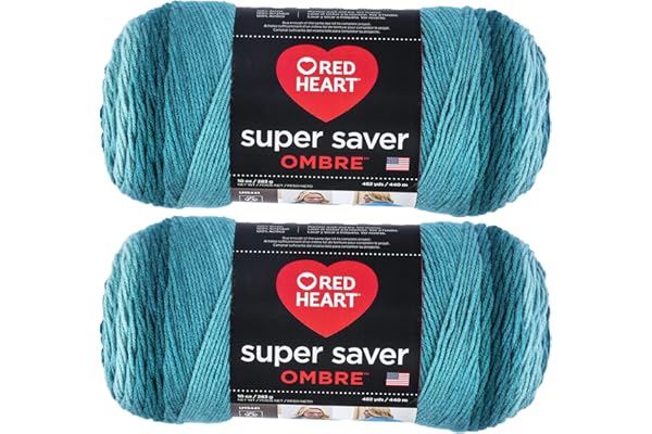 Red Heart Super Saver Jumbo Deep Teal Ombre Yarn - 2 Pack of 283g/10oz - Acrylic - 4 Medium (Worsted) - 482 Yards - Knitting/Crochet