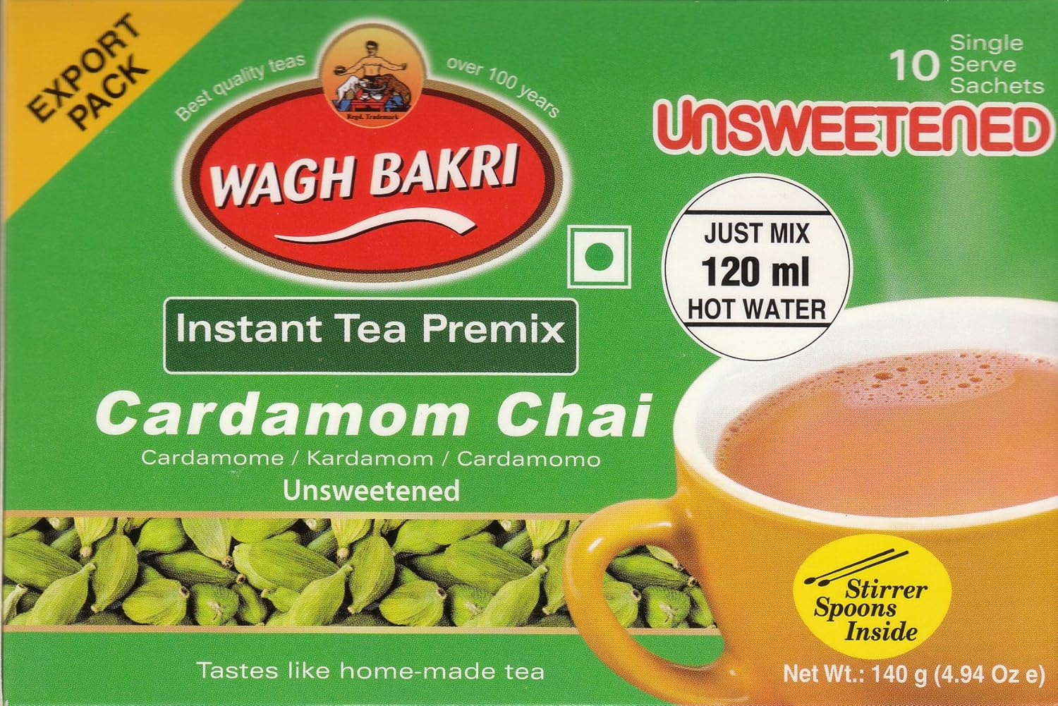 Wagh Bakri Instant Cardamom Chai Tea Unsweetened 10 Sachets Grocery & Gourmet Food