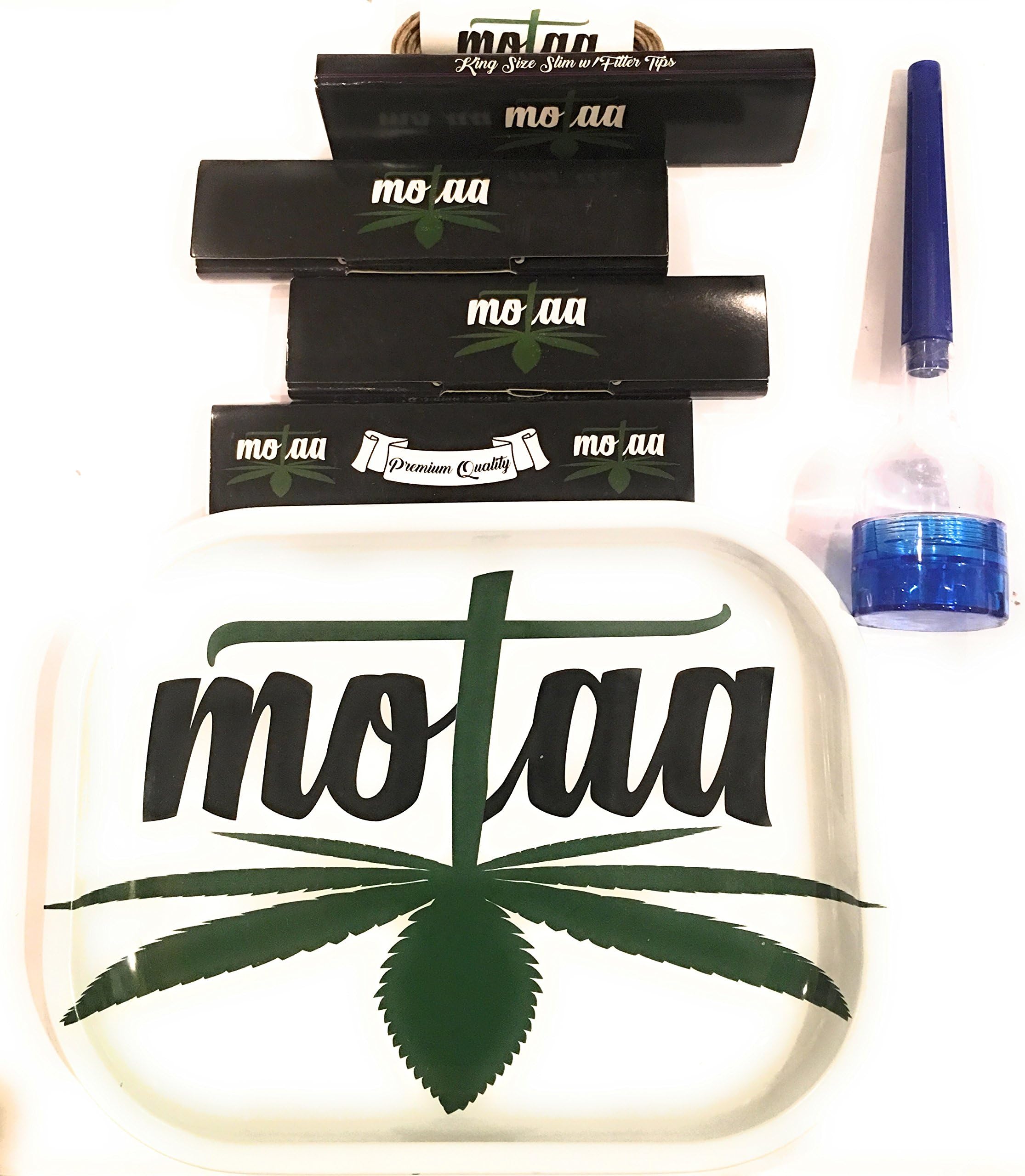 MOTAA Ash Tray with 4 Classic King Size Slim w/Filter Tips, Bonus - Cone Grinder with 10Ft of 100% Organic MOTAA Hemp Wick