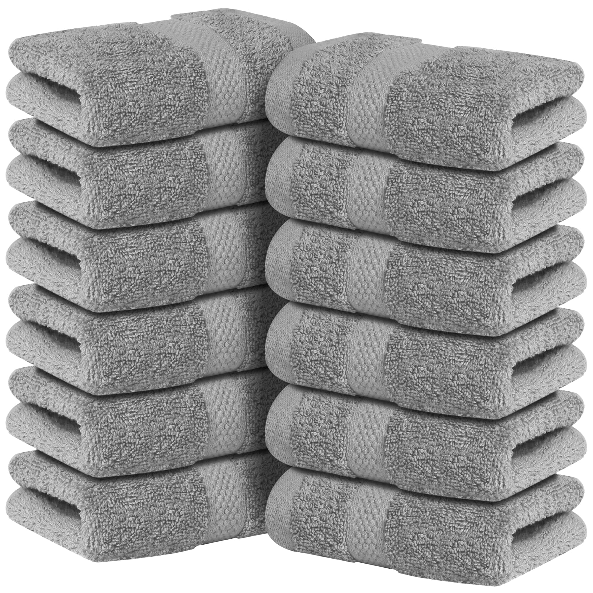 Infinitee Xclusives - 12 Pack Face Cloths |30x30 cm| 100% Cotton Wash Cloths - Ultra Soft & Highly Absorbent Fingertip Towels for Spa, Gym, Hotel & Bathroom |Charming Grey|