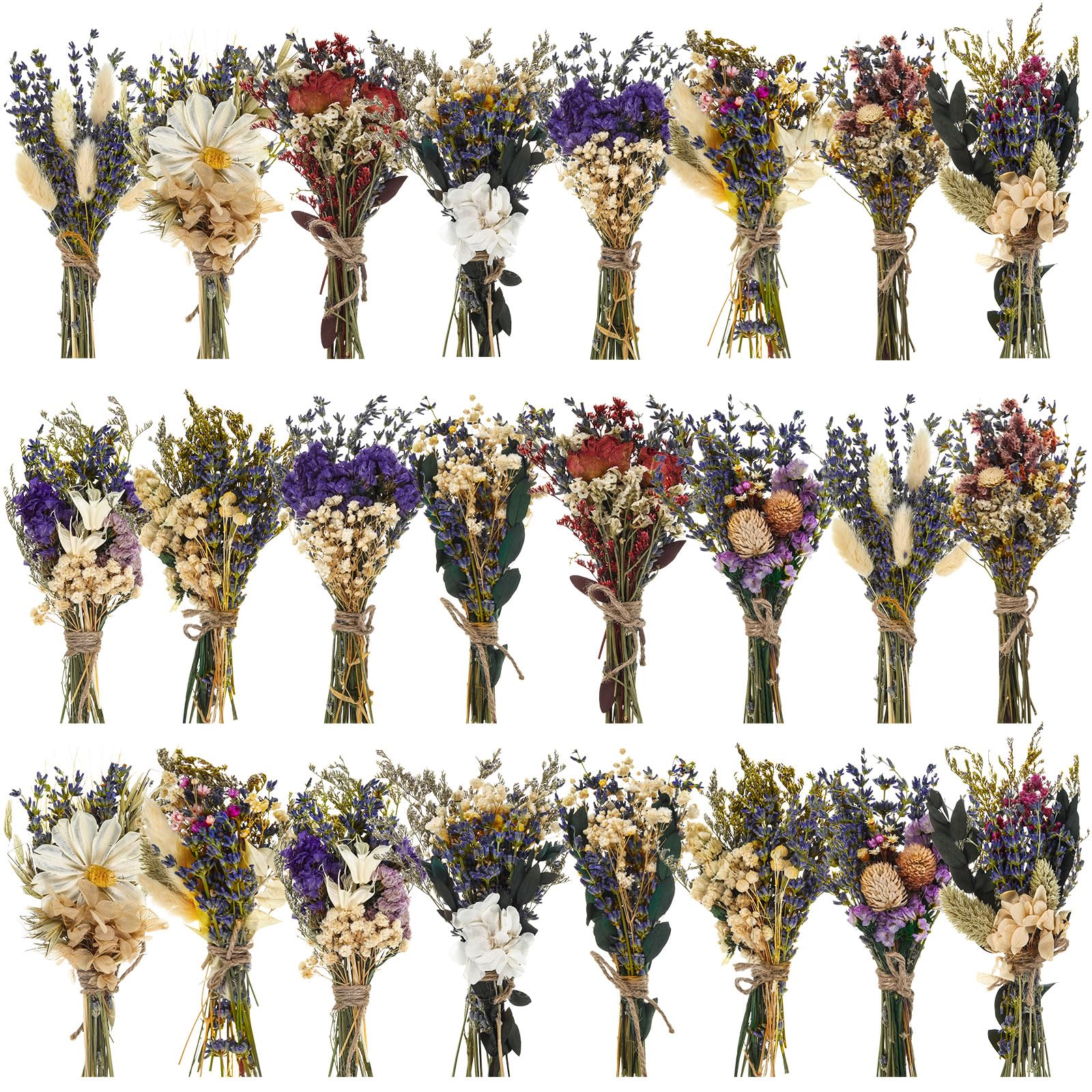 Photo 1 of Layhit 24 Pcs Boho Dried Flower Bouquet Mini Wedding Handmade Dry Flowers Decor for Vase Crafts DIY Photo Boutonniere for Men Floral Plant for Bridesmaid Gift Birthday Decor (Lavender)