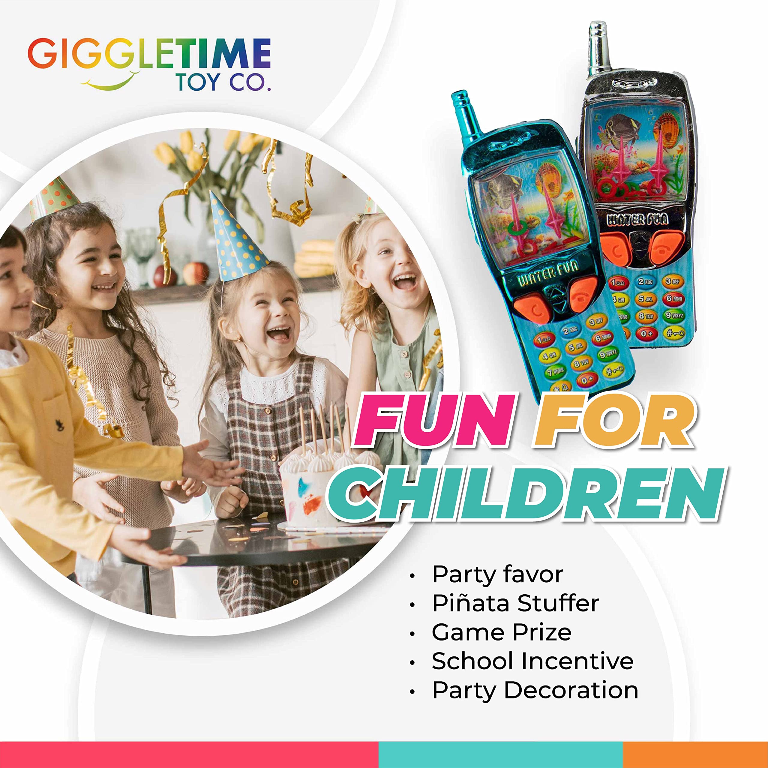 Giggle Time Cellphone Water Game (12) Pieces - Water Ring Toss Handheld Games for Kids, Water Games for Kids, 90s Games, Party Favors, Piñata Stuffer, Carnival Prize, Back to School Supplies - 4 in