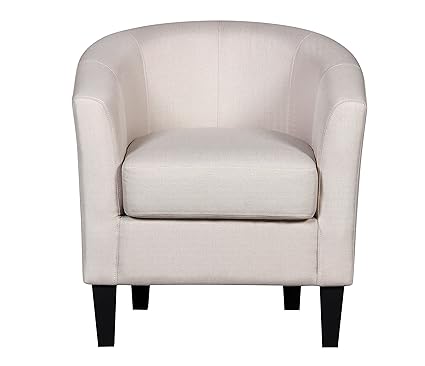 Container Furniture Direct Aisley Collection Traditional Classic Upholstered Linen Barrel Back Living Room Accent Arm Chair Light Grey