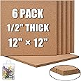 SUNGIFT Cork Board 12"x12" - 1/2" Thick Square Bulletin Boards 6 Pack Cork Tiles with 50 Push Pins Mini Wall Self-Adhesive Corkboards Tiles for Wall