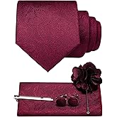JEMYGINS 5PCS Tie Woven Casual Necktie and Pocket Square Cufflinks with Lapel Pin Tie Clip Sets for men (with Gift Box)