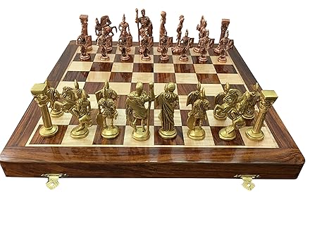 CHESSNCRAFTS 14 Folding Brass Chess Roman Figures Board Game Set-Best for Gifting, Home Decor & Playing.