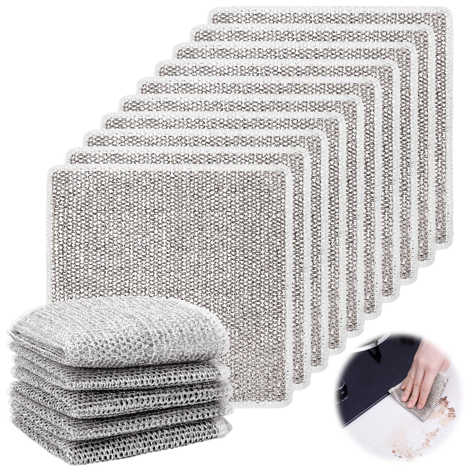 Zuimei 10 Pcs Multipurpose Wire Dishwashing Rags,Wire Cleaning Cloths Reusable Kitchen Cleaning Dish Towels Dish Cloths Lint Free Duster Cloth Non-Scratch Dishcloth for Kitchen
