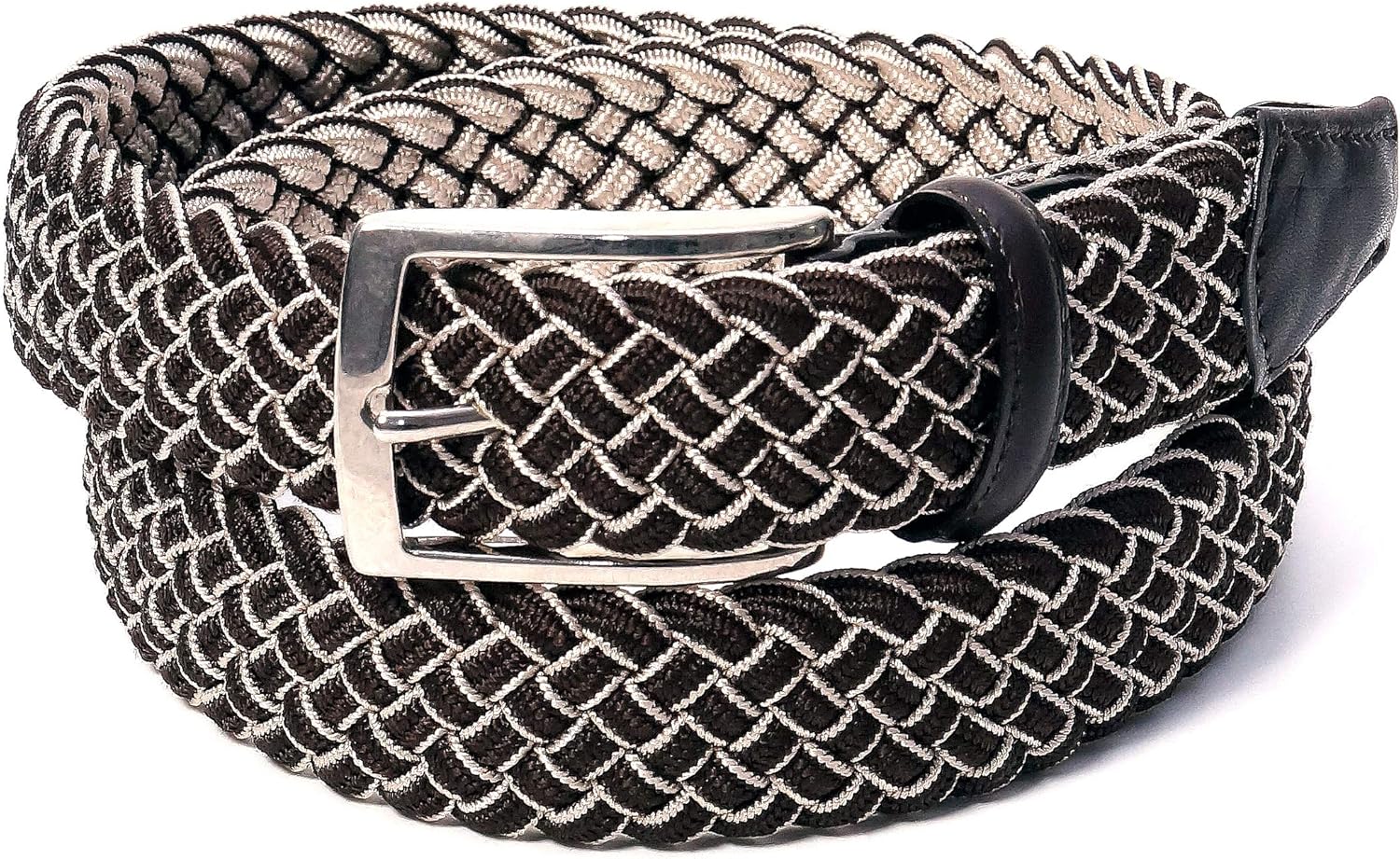 MERCHANDISING So Milano Men's Braided Belt / Stretch Belt Brown Made in