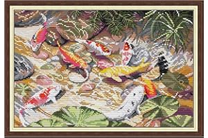 Svarog Stamped Cross Stitch Kits Beginners Full Range of Embroidery Patterns Starter Kits for Adult or Kids DIY Cross Stitches Needlepoint Kits 14CT-Nine koi 16.14x11.42 inch