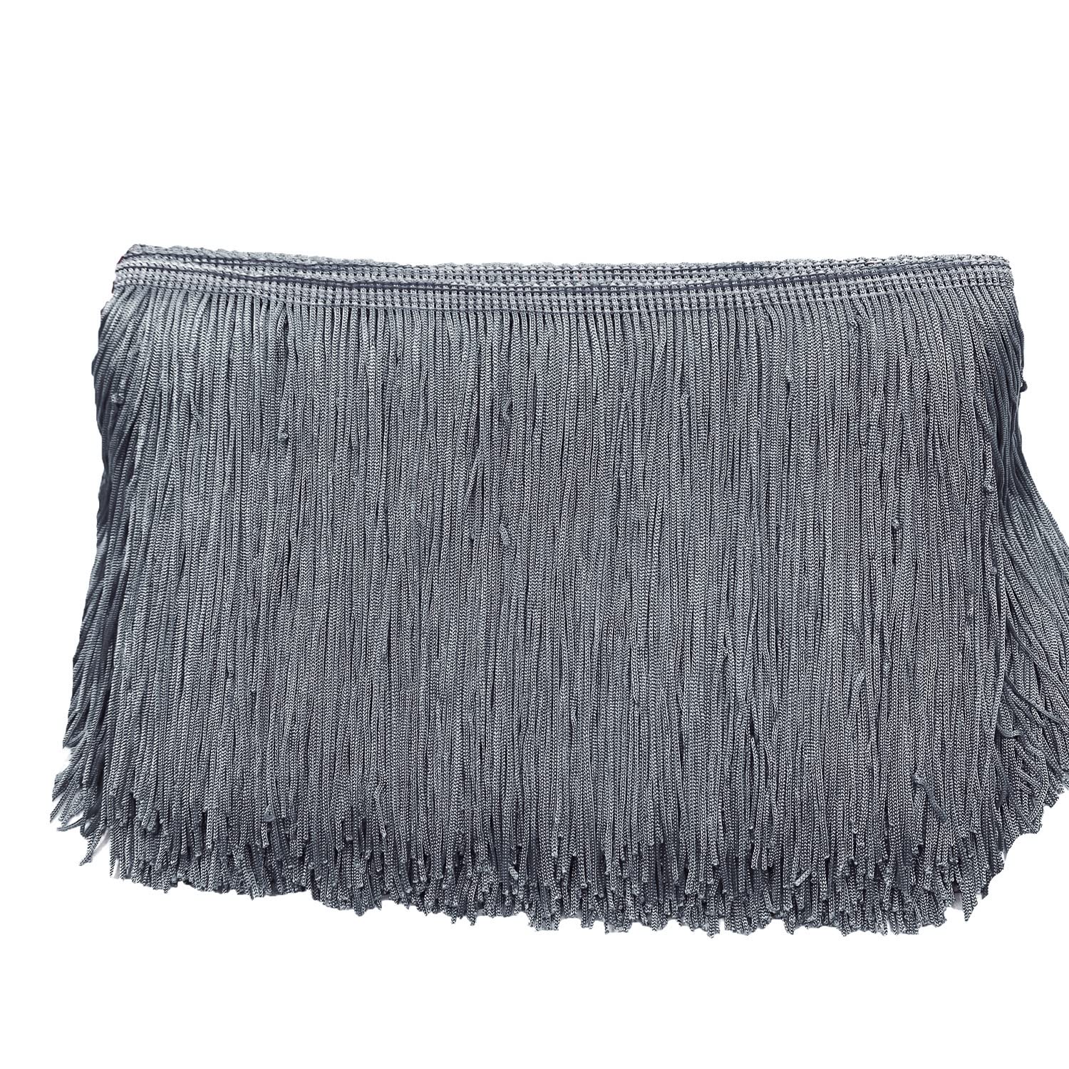 10 cm x 5 m fringe border, fringe tape, decorative ribbon, dance fringe, cut fringe, silk tassel, fringe ribbons for sewing, DIY crafts, clothing, lingerie, costumes, curtains, decoration, grey