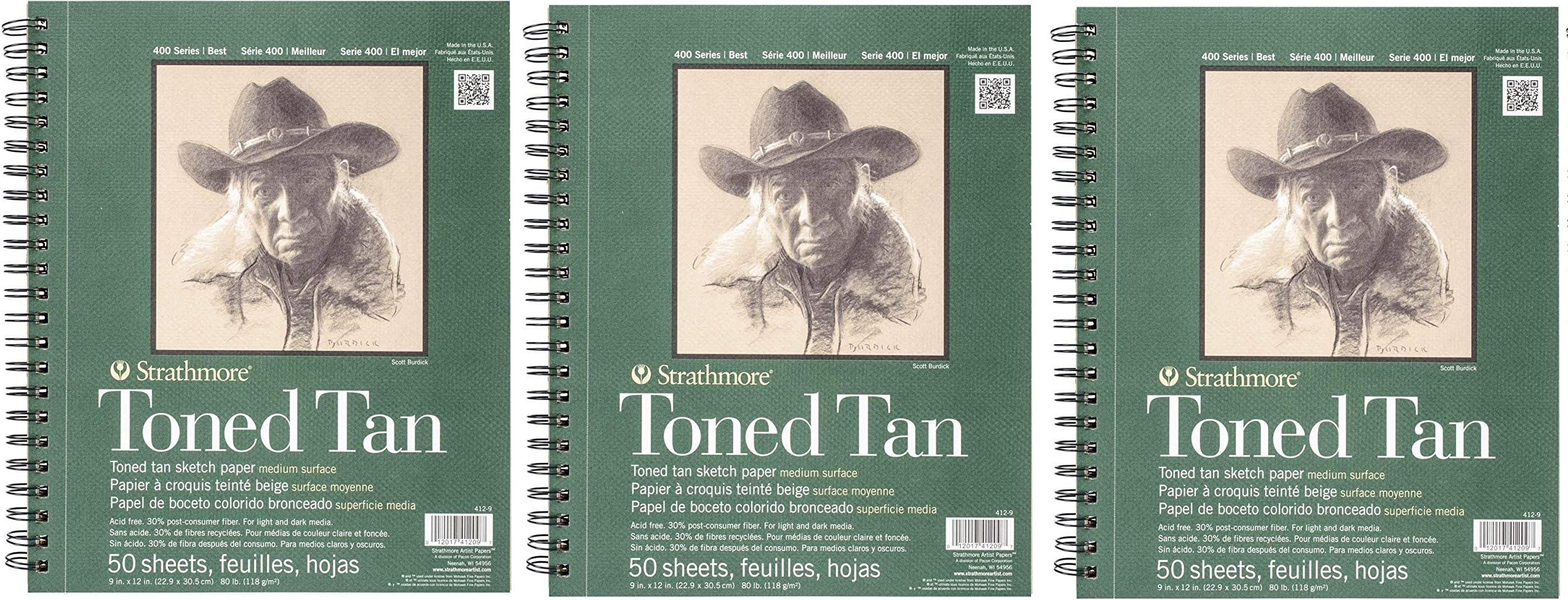 Strathmore 412-9 400 Series Toned Tan Sketch Pad, 9"x12" Wire Bound, 50 Sheets (3-(Pack))
