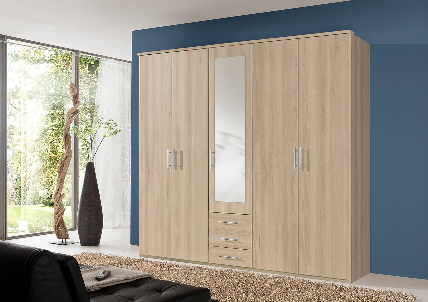 Billy 5 Door Mirror Wardrobe Beech Effect Bedroom Furniture German