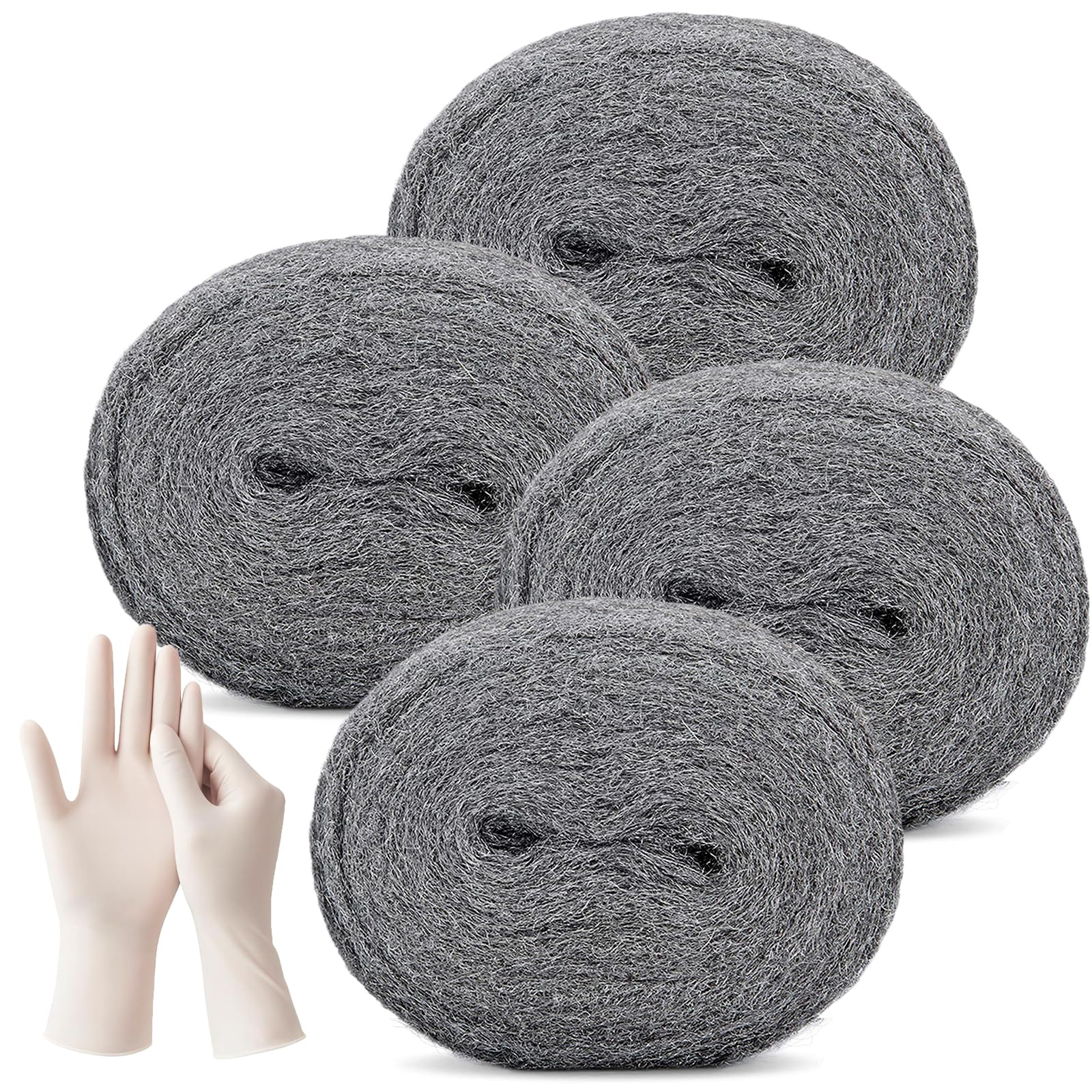 PICK FOR LIFE Steel Wool Mice Blocker 4 Pack 0000 Coarse Wire Wool Mice for Cleaning Rodent Control Gap Hole Filler Keep Rodent Rat Insect Pest out for Attic Garden Kitchen Garage with Gloves(3m/Roll)