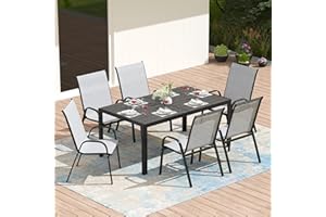 PIZZELLO 7-Piece Outdoor Dining Set Patio Dining Set for 6 Outdoor Table and Chairs All Weather Outdoor Patio Set w/Stackable Patio Chairs and HDPE Dining Table for Backyard, Garden and Poolside