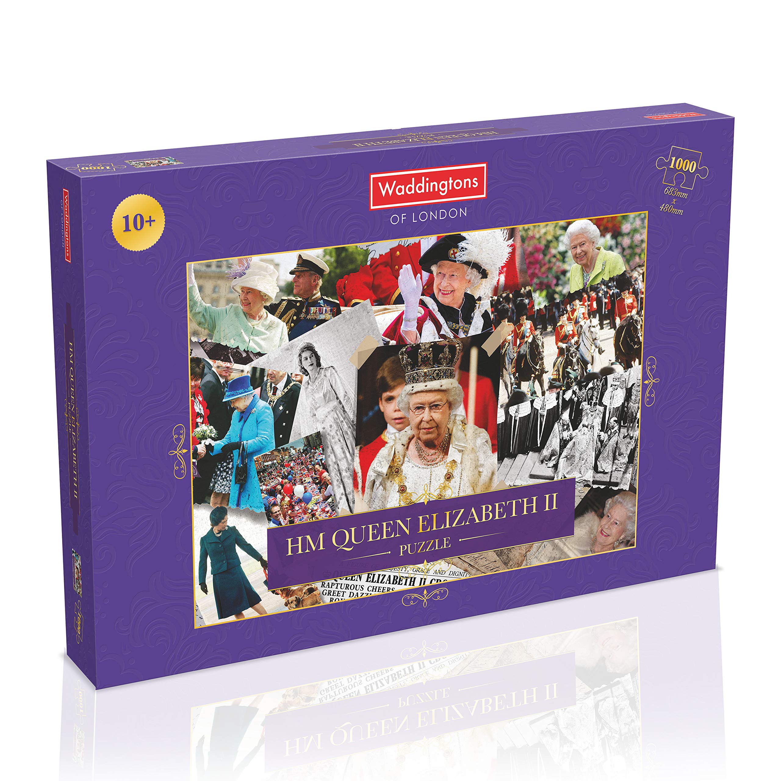 Winning Moves HM Queen Elizabeth Montage 1000 Piece Jigsaw Puzzle, piece together your own slice of British history capturing moments from HM Queen Elizabeth II’s life, gift for ages 10 plus