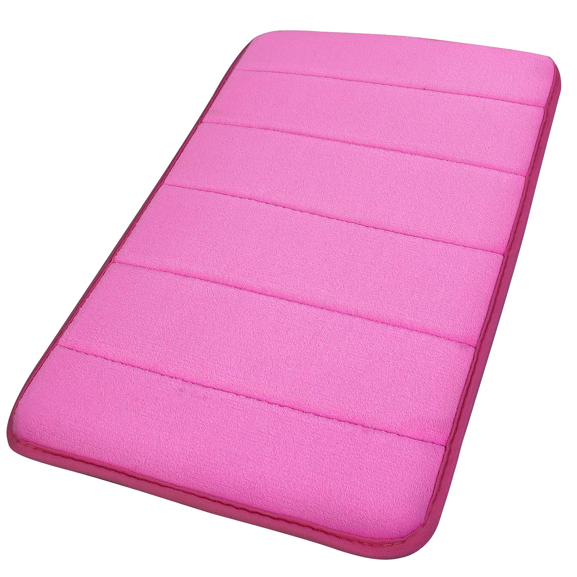 sourcing map Memory Foam Bath Mat Water Absorbent 20"x32"/ 50x80 Cm, Non Slip Bathroom Rug for Bathroom Living Room Floor Tub - Machine Washable Bath Mats Carpet Soft and Thick, Hot Pink