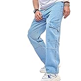 WEIBUMAOYI Men's Wide-Leg Jeans Straight Leg Carpenter Denim Pants Loose fit Trousers