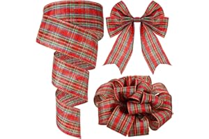 Yinder Plaid Christmas Wired Ribbon 2.5 Inch 50 Yard Traditional Red Tartan Plaid Christmas Holiday Ribbon Green Red Gold Garland Home Decor Gift Wrapping DIY Craft