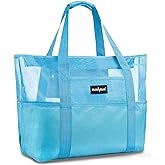 ZUXNZUX Mesh Beach Bag - Large Waterproof Beach Tote Bag with Zipper, Oversized Foldable Lightweight Family Swim Bag Vacation