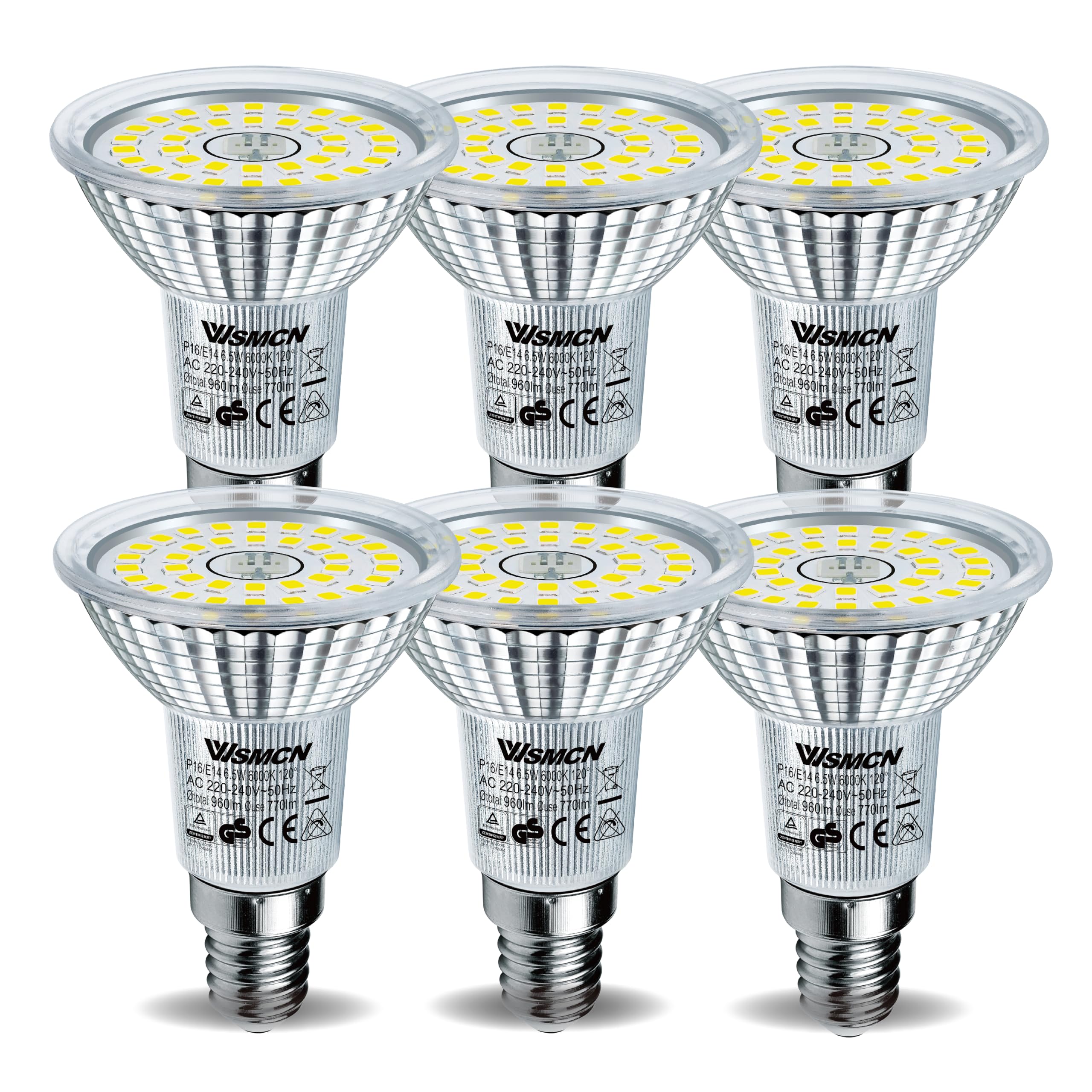 WSMCN E14 LED Bulb 6.5W, Small Screw LED Light Bulbs Cool White 6000K 770LM, 100W Halogen Spotlight Equivalent, Non-Dimmable, R50 Reflector lamp 120° Beam Angle, Pack of 6