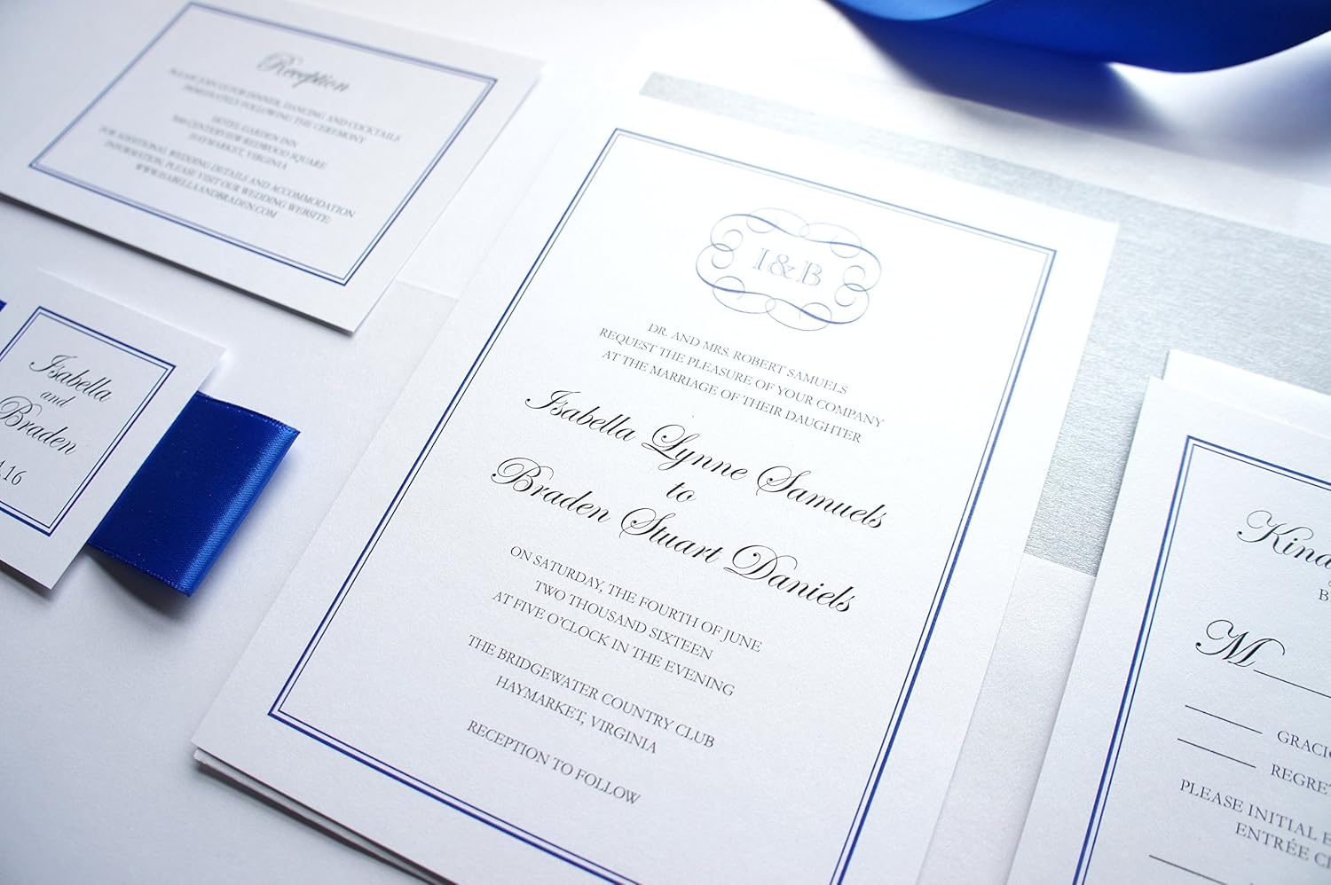 Invitations Handmade Products Royal Blue Monogram Wedding Invitation Sample Set