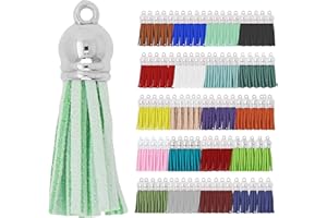 Mandala Crafts 100 Pcs Silver Cap Assorted Color Faux Suede Tassels Bulk Keychain Making Supplies - Small Leather Tassels for Charms, Jewelry Making, and DIY Crafts