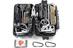 Graxury 14-in-1 Multi-Purpose Emergency Survival Kit & Camping Accessories, Flint, Multi-Purpose Card, Emergency Blanket, Fla