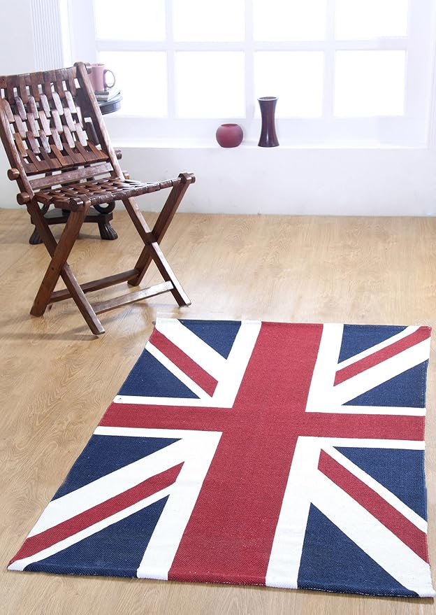 EHC Union Jack Hand Woven Cotton Floor Rug90 x 150cms, Royal Blue/Red