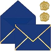 30 Pack 5x7 A7 Envelopes for Invitations,250g Thick Pearl Cardstock 4x6 Mailing Envelopes with Gold Foil V Flap & Sealer, Envelope for Gift Card,Thank You Cards,Wedding,Baby Shower(Royal Blue)