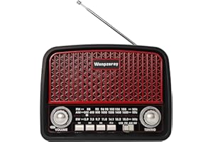Wenpzeray D-612 AM FM Shortwave Radio Portable Retro Receiver BT Speaker with USB/Micro SD/TF Card Jack Earphone Jack MP3 Player AC Power or Battery Operated Good for Home or Outdoor (Red)