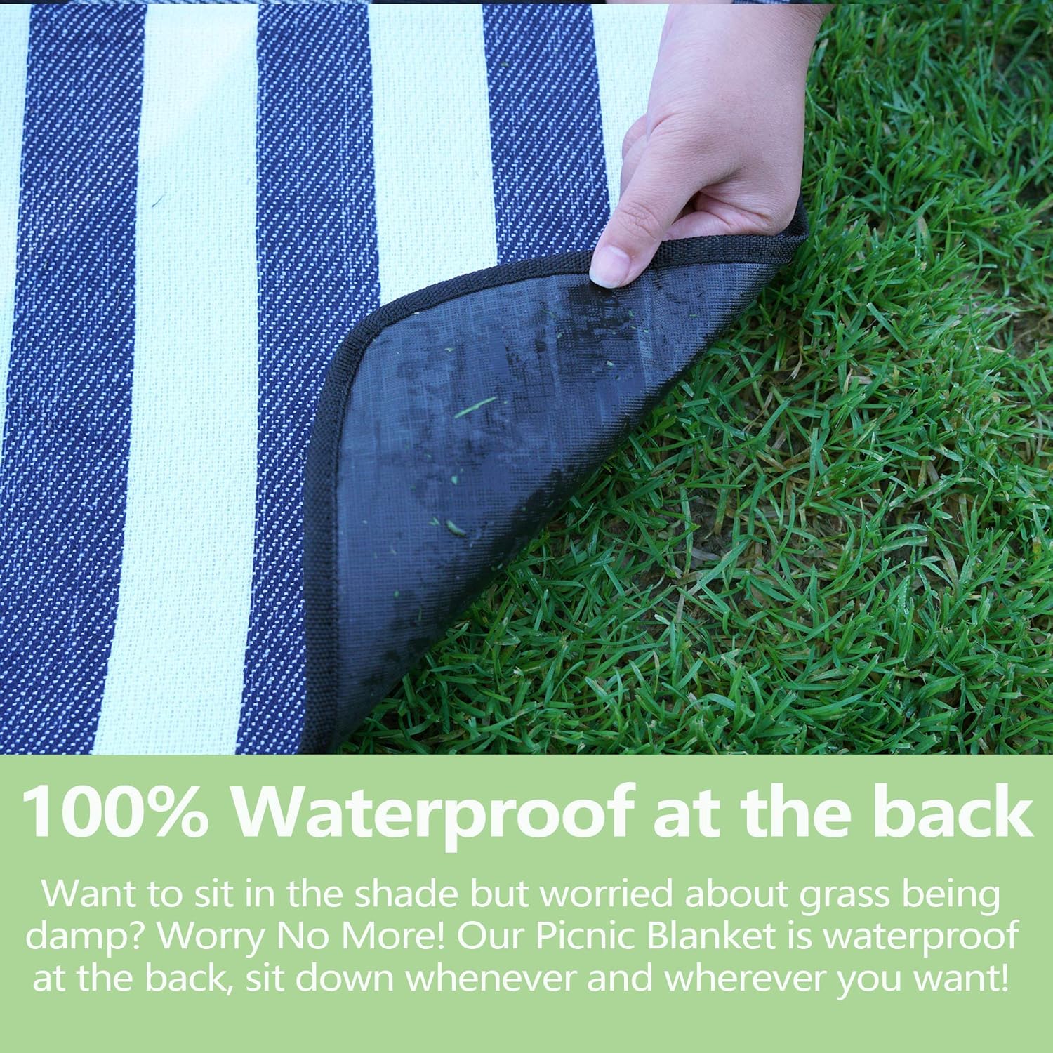 HulaFish Large 59''x79'' Waterproof Picnic Blanket - 3 Layered Foldable Outdoor Picnic Mat Perfect for Park and Beach, Grass / Water Resistant - Beach Blanket / Picnic Blankets: Kitchen & Dining