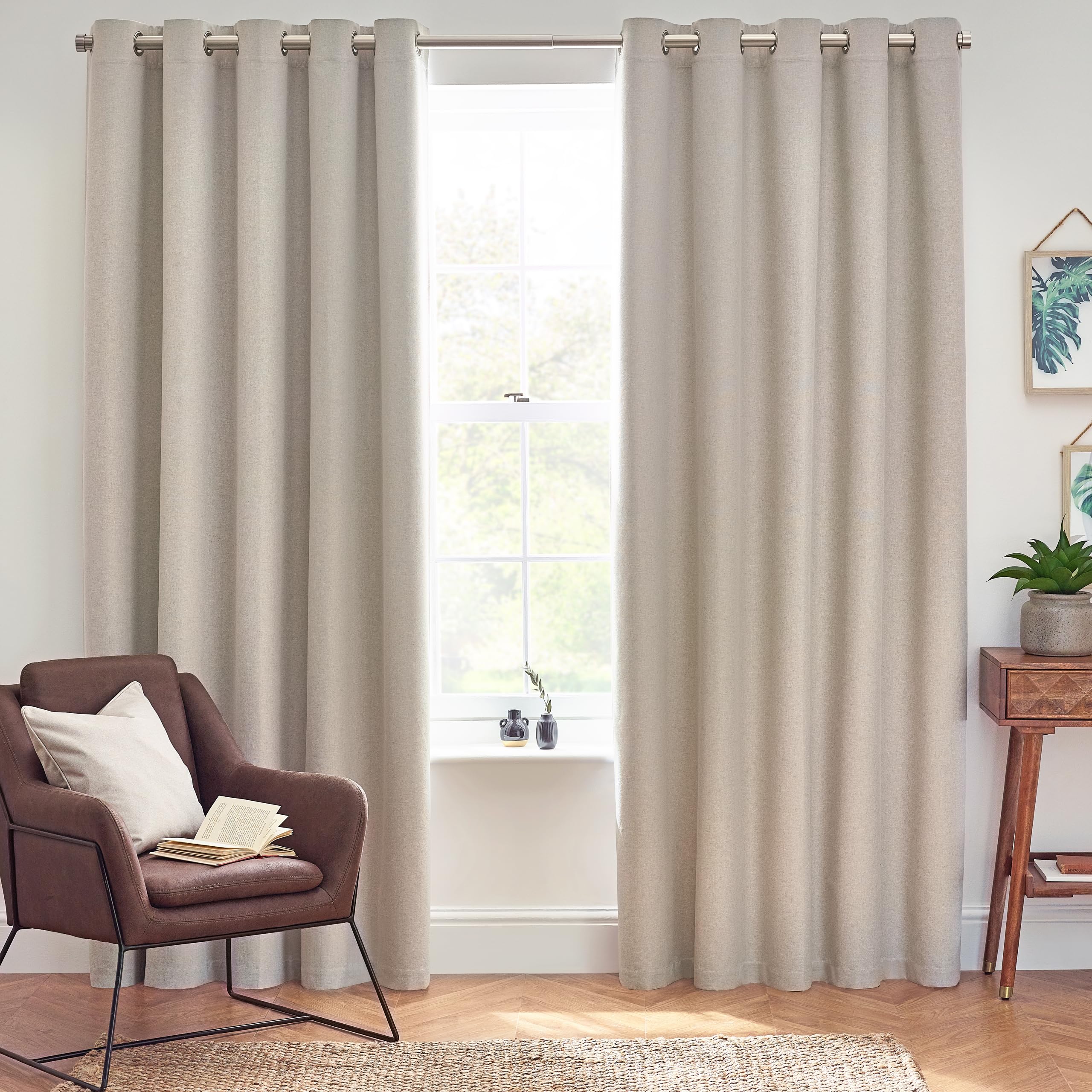 furn. Dawn Textured Blackout Eyelet Curtains – Thermal Lined Pair (Linen - Width 229 x Drop 137cm)