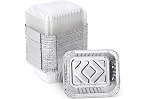 XIAFEI 1LB Aluminum Pans with Clear Lids (50PACK)，Foil Pans - to Go Food Containers，Recyclable Aluminum Foil with Strong Seal for Freshness & Spill Resistance- 5.5"x 4.5"x 1.57"
