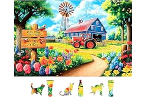 Blueforest 500 Piece Puzzles for Adults - Country Farm Scene with Windmill, Barn & Tractor Jigsaw Puzzles 500 Pieces | 23x15 Inches Challenging Puzzle for Relaxation & Group Activity