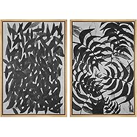 SIGNWIN Framed Wall Art Print Set Black Ferns Over Gray Background Duotone Grayscale Nature Leaves Digital Art Modern Art Contemporary Edgy Dark for Living Room, Bedroom, Office - 16