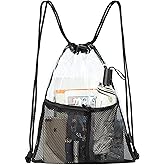 BORMELUN Clear Drawstring Backpack - Stadium Approved String Cinch Bag for Gym, Concerts, Clear Bag with Adjustable Straps Transparent