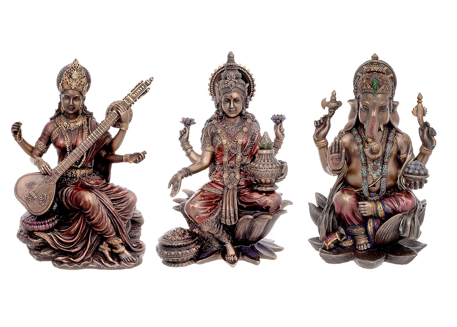 buy idol collections lakshmi laxmi ganesh saraswati set of 3 lord statues in bonded bronze hindu god idol dipawali puja gifts online at low prices in india amazon in buy idol collections lakshmi laxmi