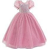Glamulice Flower Girls Sparkle Tulle Puff Sleeves Vintage Dress Princess Wedding Bridesmaid Party Holiday Dresses